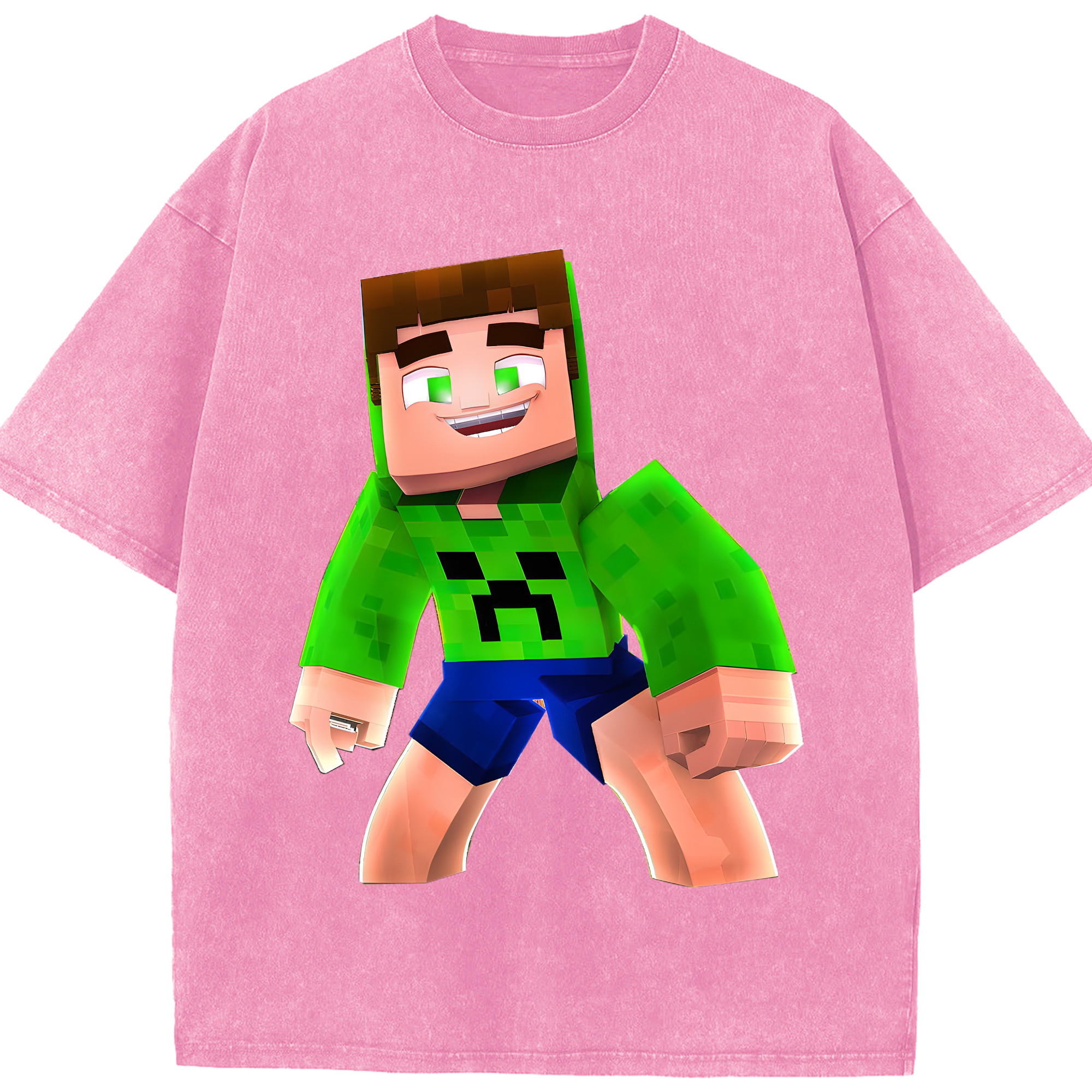 （画像用） マインクラフト ブロックの世界 Minecraft MC Block world 綿100% ヴィンテージ風 半袖Tシャツ（フロントプリント）